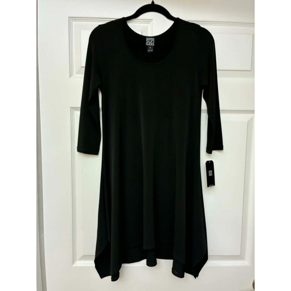 Clara Sun Woo Black Tunic Dress Womens XS NWT Stretch Travel Knit Made in USA